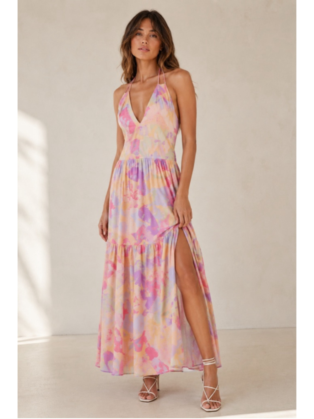 IRO Paris Mauge Tiered Cotton Voile Maxi Dress FR34/US2 Pink Abstract NWT